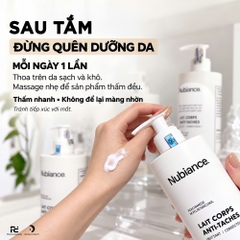 NUBIANCE LAIT CORPS ANTI-TACHES: SỮA DƯỠNG THỂ HỖ TRỢ GIẢM THÂM SẠM, DƯỠNG ẨM VÀ LÀM ĐỀU MÀU DA