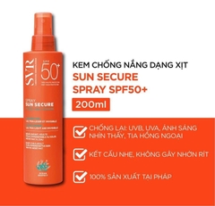 SVR SPRAY SUN SECURE/ Kem chống nắng dạng xịt, trong suốt, không bóng nhờn - SVR Sun Secure Spray SPF50+