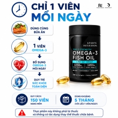 Viên Uống Dầu Cá Sports Research Triple Strength Omega 3 Fish Oil 1250mg (150 Viên)
