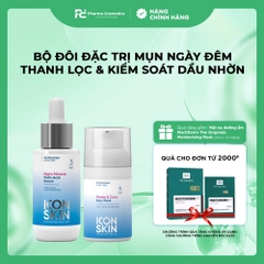 ICON SKIN NIGHT MIRACLE MURRITI - ACID SERUM và MATTE & CARE DAY FLUID : Cặp Đôi Đặc Trị Mụn Ngày Đêm - Thanh Lọc & Kiểm Soát Dầu Nhờn Toàn Diện