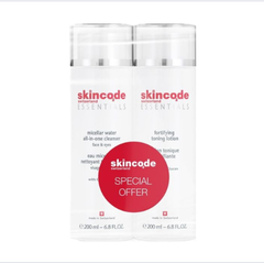 SKINCODE ESSENTIALS DUO PACK: MICELLAR WATER & FORTIFYING TONING LOTION (200ML X 2) - BỘ ĐÔI LÀM SẠCH & CÂN BẰNG DA NHẠY CẢM