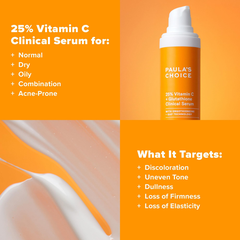 PAULA’S CHOICE 25% VITAMIN C + GLUTATHIONE CLINICAL SERUM / TINH CHẤT LÀM SÁNG DA VÀ MỜ NÁM CHUYÊN SÂU