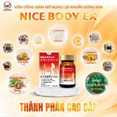 WAKENKO NICE BODY EX 60 VIÊN / VIÊN UỐNG GIẢM MỠ BỤNG LỢI KHUẨN GỪNG ĐEN 