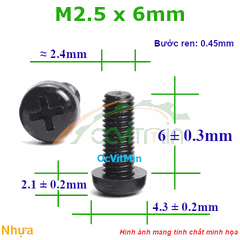 Ốc Bake Đầu Tròn M2.5x6mm Nhựa - Oc PaKe Dau Tron