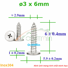 Vít Gỗ Bake Đầu Dẹp Mỏng ø 3x6mm - Vit Go Dau Pake Dep Mong