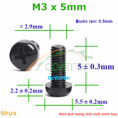 Ốc Bake Đầu Tròn M3x5mm Nhựa - Oc PaKe Dau Tron