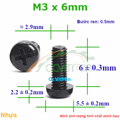 Ốc Bake Đầu Tròn M3x6mm Nhựa - Oc PaKe Dau Tron