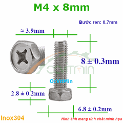 Ốc Bake Đầu Lục Giác Ngoài M4x8mm Inox304 - Oc PaKe Dau Luc Giac Ngoai