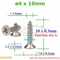 Vít Gỗ Bake Đầu Bằng ø 4x10mm - Vit Go Dau Pake Bang