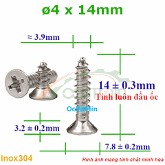 Vít Gỗ Bake Đầu Bằng ø 4x14mm - Vit Go Dau Pake Bang