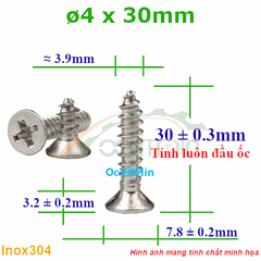 Vít Gỗ Bake Đầu Bằng ø 4x30mm - Vit Go Dau Pake Bang