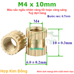 Đai Ốc Cấy Nhựa M4x10mm - ø6mm Tán Đồng - Dai Oc Tan Dong Ecu Cay Nhua