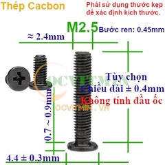 Ốc Bake Đầu Dẹp Mỏng M2 M2.5 Thép Cacbon