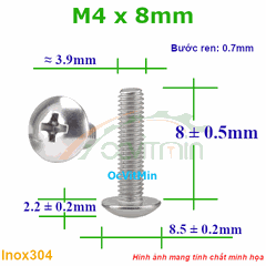 Ốc Bake Đầu Dù M4x8mm Inox304 - Oc PaKe Dau Du