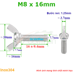 Ốc Tai Hồng Bulong Cánh Chuồn M8x16mm Inox304 - Oc Tai Hong Canh Chuon