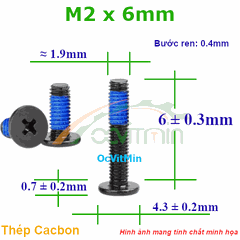 Ốc Bake Đầu Dẹp Mỏng M2x6mm Thép Cacbon - Oc Laptop PaKe Dau Dep Mong