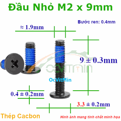 Ốc Bake Đầu Dẹp Nhỏ M2x9mm Thép Cacbon -  Oc PaKe Dau Dep Mong Nho