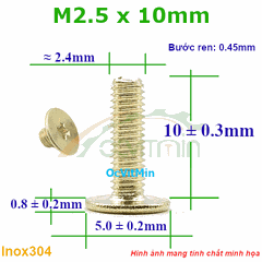 Ốc Bake Đầu Dẹp Mỏng Màu Vàng M2.5x10mm Inox304 - Oc PaKe Dau Dep Mong