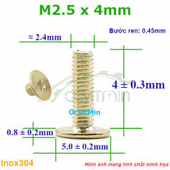 Ốc Bake Đầu Dẹp Mỏng Màu Vàng M2.5x4mm Inox304 - Oc PaKe Dau Dep Mong