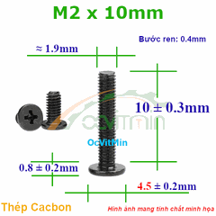 Ốc Bake Đầu Dẹp Mỏng M2x10mm - ø4.5mm Thép Cacbon - Oc PaKe Dau Dep Mong
