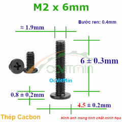 Ốc Bake Đầu Dẹp Mỏng M2x6mm - ø4.5mm Thép Cacbon - Oc PaKe Dau Dep Mong