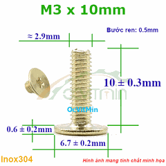 Ốc Bake Đầu Dẹp Mỏng Màu Vàng M3x10mm Inox304 - Oc PaKe Dau Dep Mong