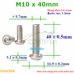 Ốc Lục Giác Đầu Dù M10x40mm Inox304 - Oc Luc Giac Dau Du