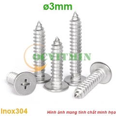 Vít Bake Ren Xoắn Đường Kính 3mm Đầu Dẹp Mỏng Inox 304