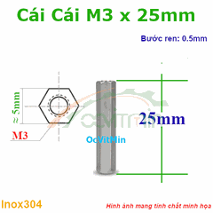 Trụ Inox304 Cái Cái Lục Giác M3x25mm - Tru Cai Cai