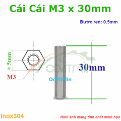 Trụ Inox304 Cái Cái Lục Giác M3x30mm - Tru Cai Cai