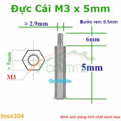 Trụ Inox304 Đực Cái Lục Giác M3x5mm - Tru Duc Cai