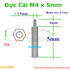 Trụ Inox304 Đực Cái Lục Giác M4x5mm - Tru Duc Cai