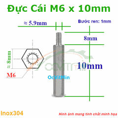 Trụ Inox304 Đực Cái Lục Giác M6x10mm - Tru Duc Cai