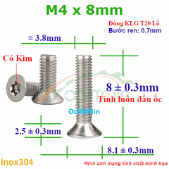 Ốc Lục Giác Bông Đầu Bằng M4x8mm Inox304 - Oc Luc Giac Bong Sao Dau Bang
