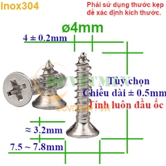 Vít Bake Ren Xoắn Đường Kính 4mm Đầu Bằng Inox 304