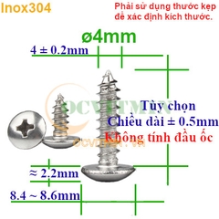 Vít Bake Ren Xoắn Đường Kính 4mm Đầu Dù Inox 304