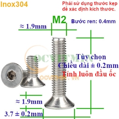 Ốc Lục Giác Đầu Bằng M2 M2.5 Inox 304