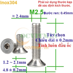Ốc Lục Giác Đầu Bằng M2 M2.5 Inox 304