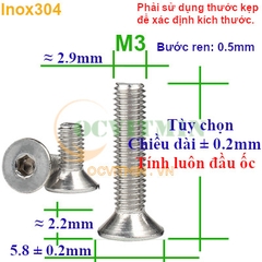 Ốc Lục Giác Đầu Bằng M3 Inox 304