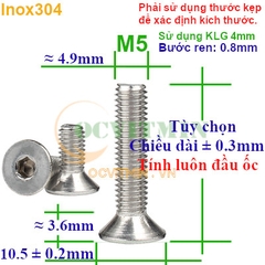 Ốc Lục Giác Đầu Bằng M5 Inox 304