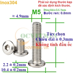 Ốc Lục Giác Đầu Dẹt Tròn M5 Inox304