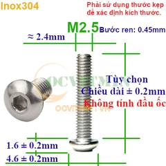 Ốc Lục Giác Đầu Dù M2 M2.5 Inox304