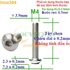 Ốc Lục Giác Đầu Dù M4 Inox 304