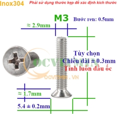 Ốc Vít Bake Đầu Bằng M3 Inox 304