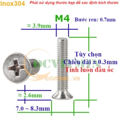 Ốc Vít Bake Đầu Bằng M4 Inox304