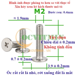 Ốc Bake Đầu Dẹp Mỏng M2 M2.5 Inox 304