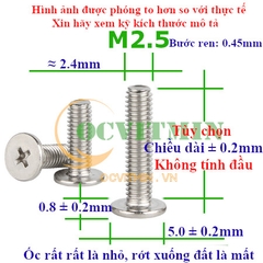 Ốc Bake Đầu Dẹp Mỏng M2 M2.5 Inox 304