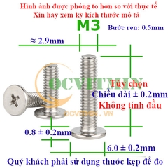 Ốc Bake Đầu Dẹp Mỏng M3 Inox 304