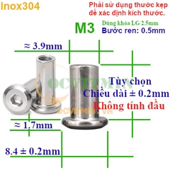 Đai Ốc Dù Đầu Lục Giác M3 Tán Dù Ecu Dù Inox 304