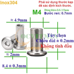 Đai Ốc Dù Đầu Lục Giác M4 Tán Dù Ecu Dù Inox 304
